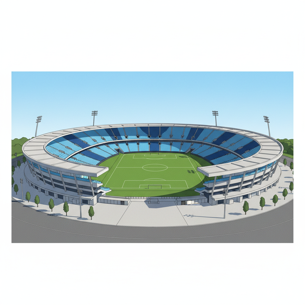 Illustration of a soccer stadium and pitch representing Sydney FC matchday basics